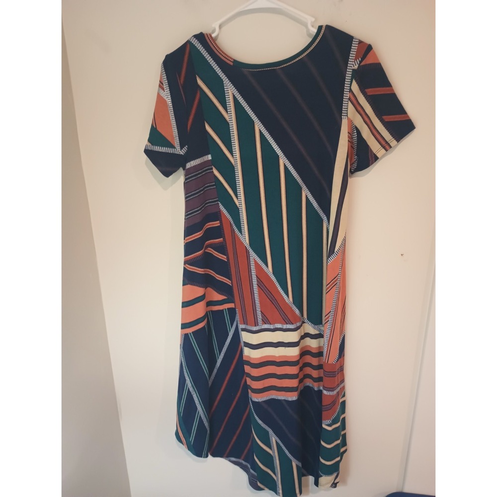 LuLaRoe XS Dress Short Sleeve High Low Swing Shift Geometric Stripe Colorblock - Picture 5 of 7